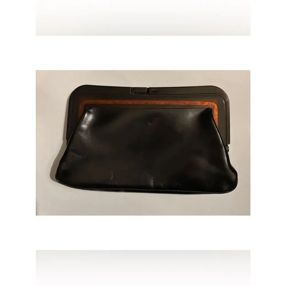Vintage 70’s Margolm Patent Leather Clutch with Tortoiseshell Frame ~ Black